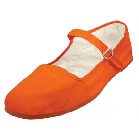 Shoes8teen Womens Cotton China Doll Mary Jane Shoes Ballerina Ballet Flats 114 orange 6.5