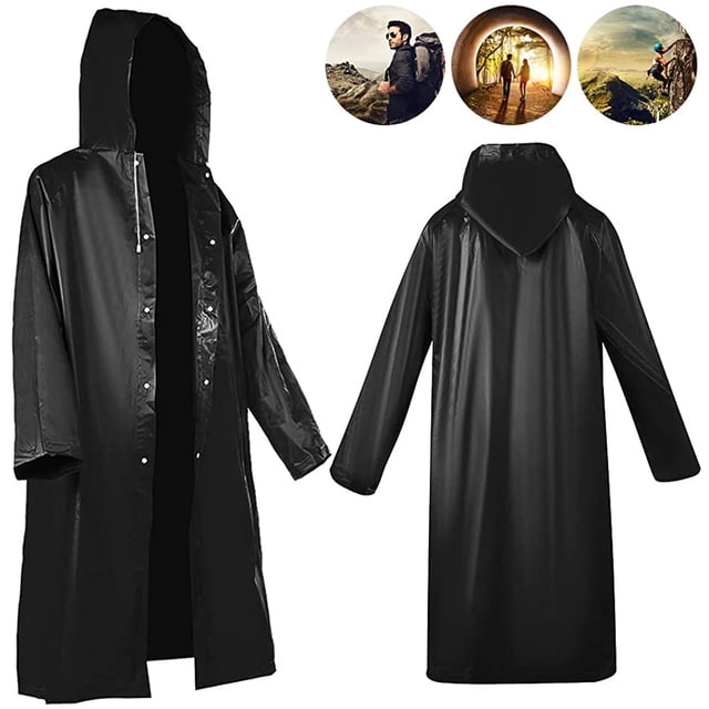 Lot de 2 Imperméables Noirs Portatifs, Ponchos de Pluie en EVA Réutilisables pour Hommes et Femmes, Manteaux de Pluie Durables à Manches Longues pour Activités de Plein Air, Grand
