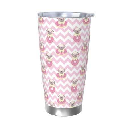 

Salouo Pug And Donut Print 20oz Tumbler with Lid Stainless Steel Vacuum Insulated Tumbler Durable Insulated Coffee Mug Thermal Cup with Splash Proof Sliding Lid-Without Straw