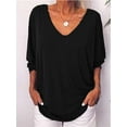 thumbnail image 5 of LAVA Womens Fashion Plus Size Tops V Neck 3/4 Sleeve T-shirts Button Down Shirts Blouses (Black, 2XL), 5 of 7