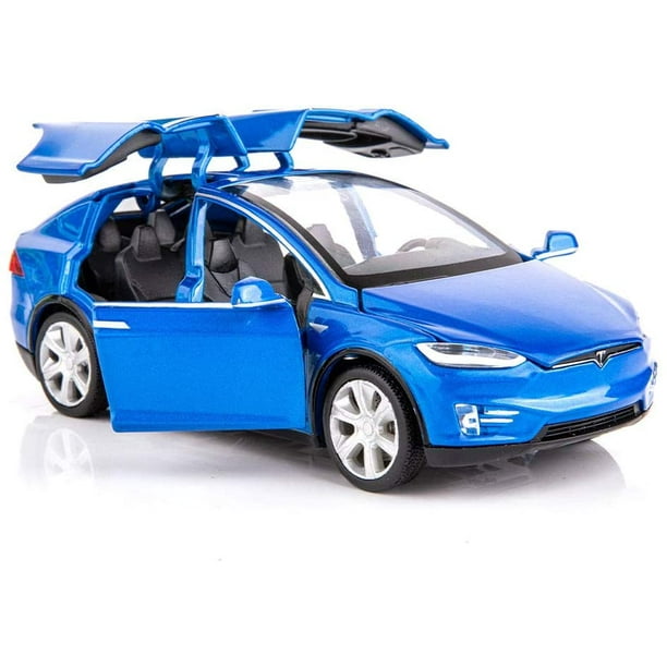 1:32 Échelle Tesla Modèle X 90D Modèle de Voiture Moulé sous Pression avec  Jouet Son et Lumière (Bleu) 