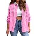 thumbnail image 5 of Women's Distressed Patchwork Mid-Length Denim Jacket Fashion Casual Loose Outerwear Rose Red XXL, 5 of 6
