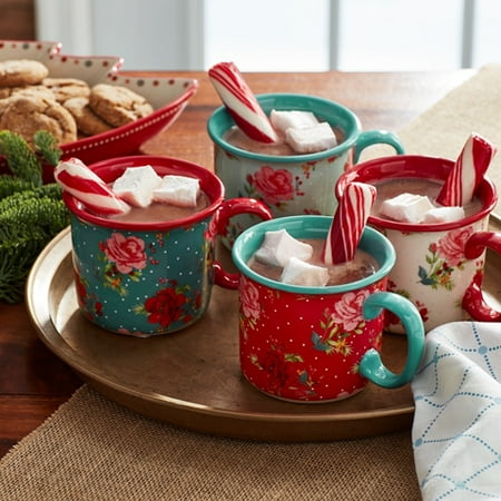 The Pioneer Woman Holiday 16-ounce Camper Mugs, Set of 4 - Walmart.com ...