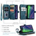 thumbnail image 3 of Zipper Wallet Case for iPhone 15, Premium PU Leather Wrist Hand Strap Card Slots Holder Flip Folio Cover with Magnetic Suction Kickstand Large Capacity Shockproof Case, Blue, 3 of 8