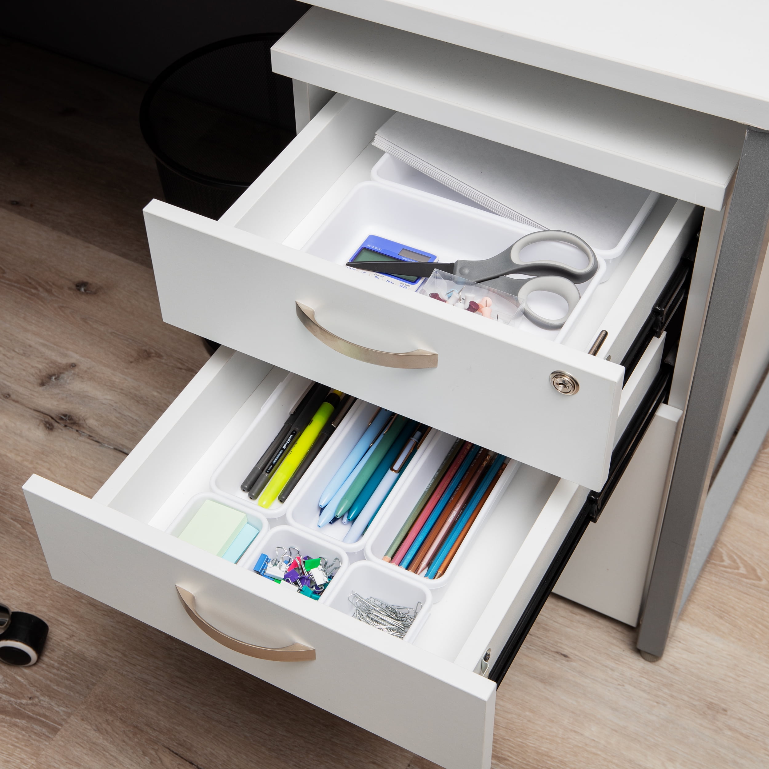 Mind Reader 8-Pc Drawer Organizer, Desk Organizer, Interlocking, Storage, Kitchen, White