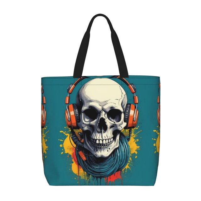 Balery Modern Hip-Hop Skull Bolsa de Mano para Mujeres con Cremallera, Bolsa de Gimnasio con Compartimentos, Bolsa para Laptop, Bolsa para Trabajo