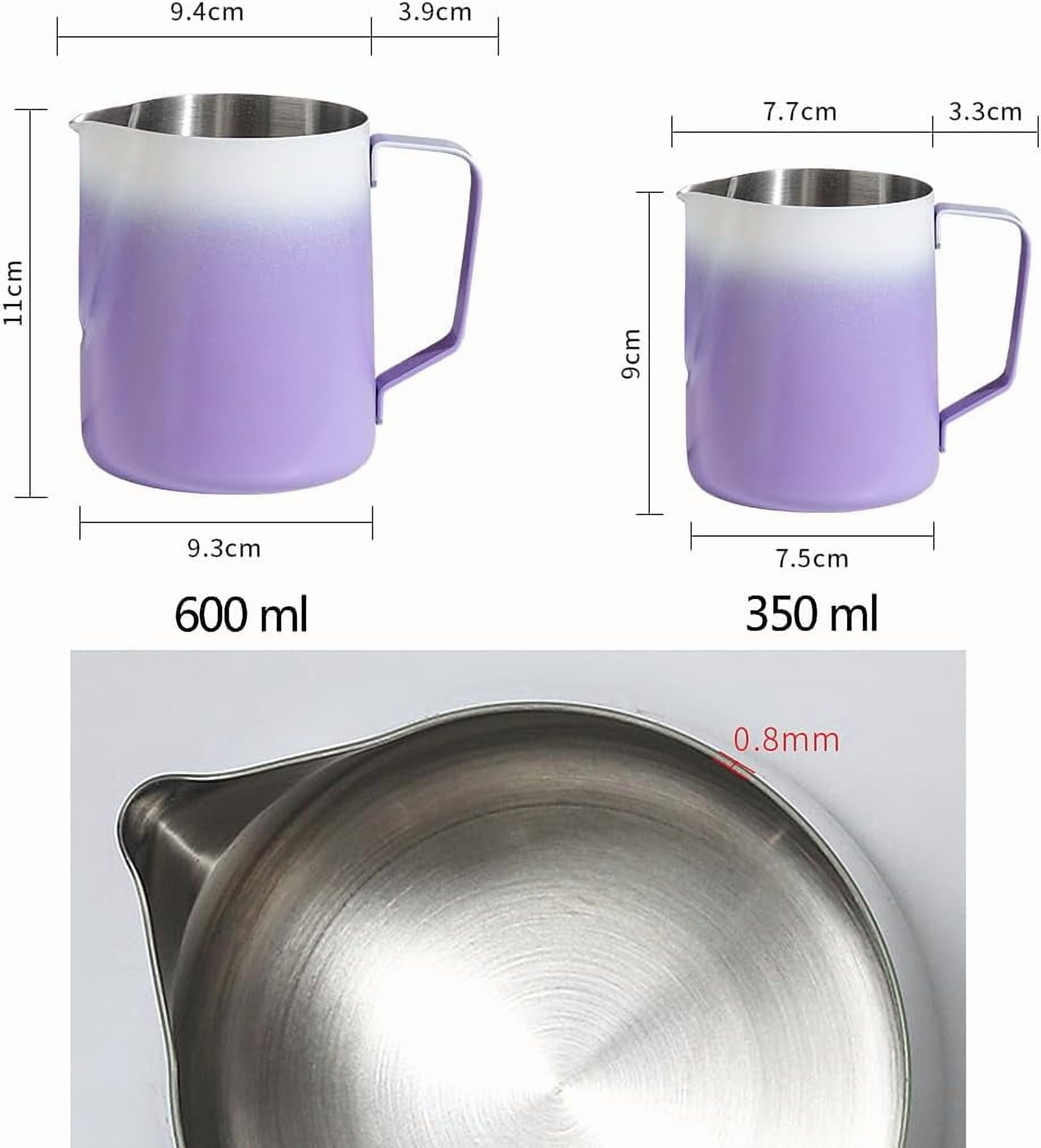 ABPETE Stainless Steel Espresso Steaming Pitchers Frothing Pitcher Jug Coffee Milk Frothing Cup, Coffee Steaming Pitcher - Purple, 12 oz(350 ml)
