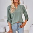thumbnail image 5 of Ediodpoh Women's V Neck Button Detail 3/4 Sleeve T Shirt for Casual Wear Womens T Shirts Green L, 5 of 7