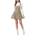 thumbnail image 1 of Vestido de tirantes de pinafore para mujer Allegra K con cuadros, falda con tirantes ajustables, talla M, caqui, 1 of 6