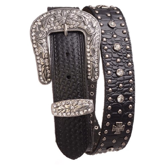 Nomad Creek Women's Western Rhinestone And Metal Studded Leather Belt