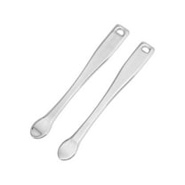Unique Bargains 2 Pcs Mini Makeup Cosmetic Spoon Hangable Comma Shape Facial Mask Spatula Silver Tone