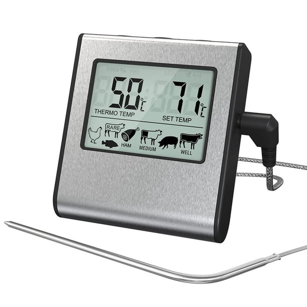 Termómetro Digital para Carne con Sonda para Cocinar, Pantalla LCD, Medidor Electrónico de Temperatura para Alimentos para Parrilla, Uso en Cocina