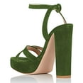 thumbnail image 3 of YDN Women Elegant Open Toe Chunky Block High Heel Sandals Ankle Buckle Straps Platform Pumps Wedding Dress Shoes Size 6.5 Olive, 3 of 4