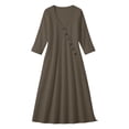 thumbnail image 6 of Uscallm Women's V Neck 3/4 Sleeve Button Down Maxi Dresses Flowy Boho Casual Loose Long Travel Beach Sundresses, Brown S, 6 of 6