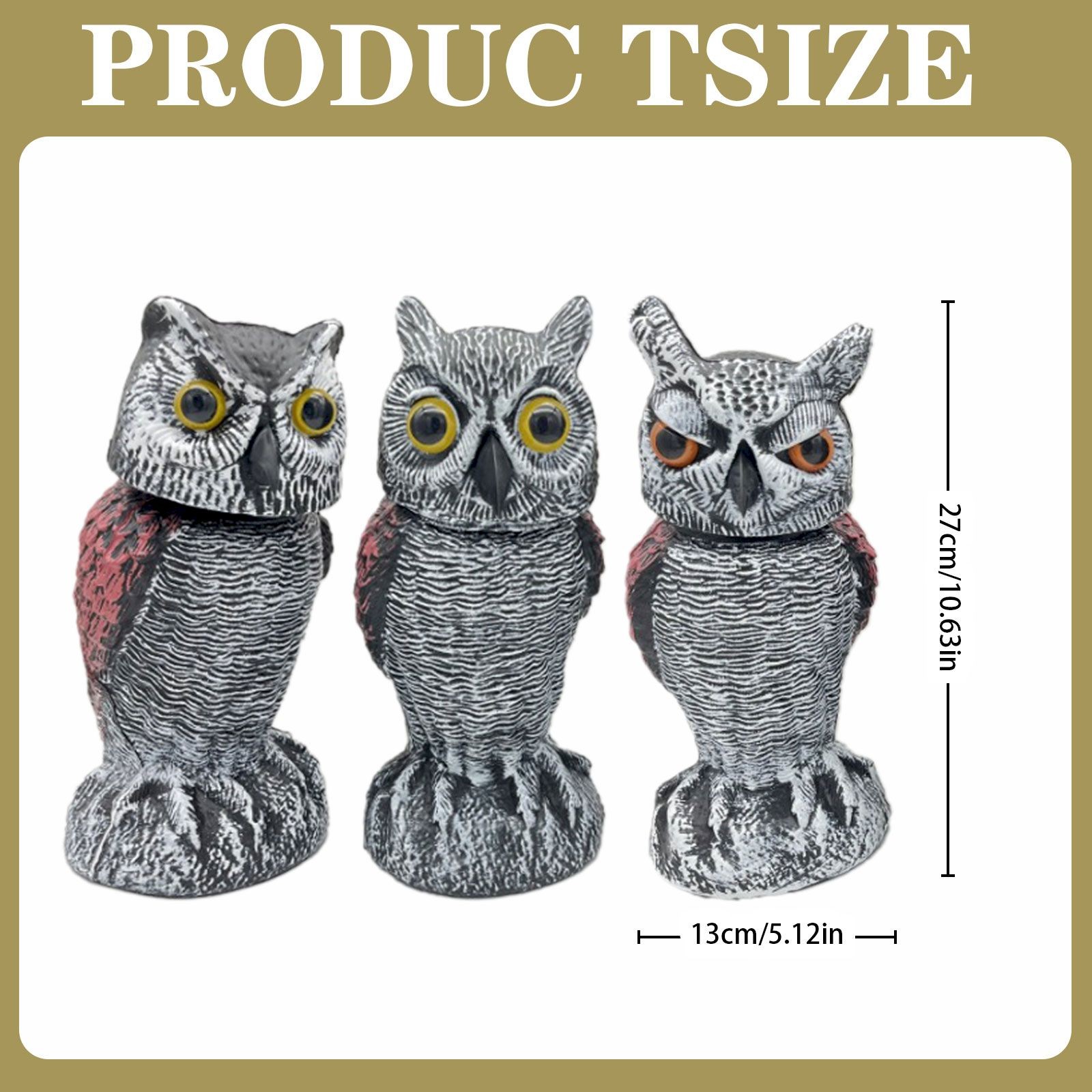 Statue De Hibou En PE Pour Jardin - Épouvantail Décoratif Anti-oiseaux - Résistante Aux Intempéries - Remplissage Sable/pierres
