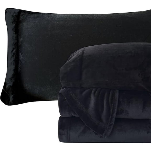 Elegant Comfort Soft 4-Piece Velvet Plush Flannel Sheet Set - Quality - Cozy Warm, Anti-Static, Non Pilling Fuzzy Velvet Flannel Fleece Deep Pocket Sheet Set - Full, Black