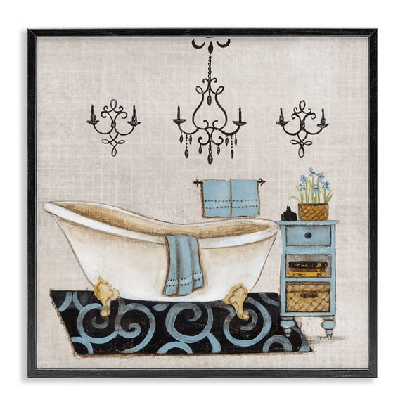 Stupell Industries French Country Blue Relaxation Bathtub Black Framed Giclee Art, 12 x 12, by Janet Tava