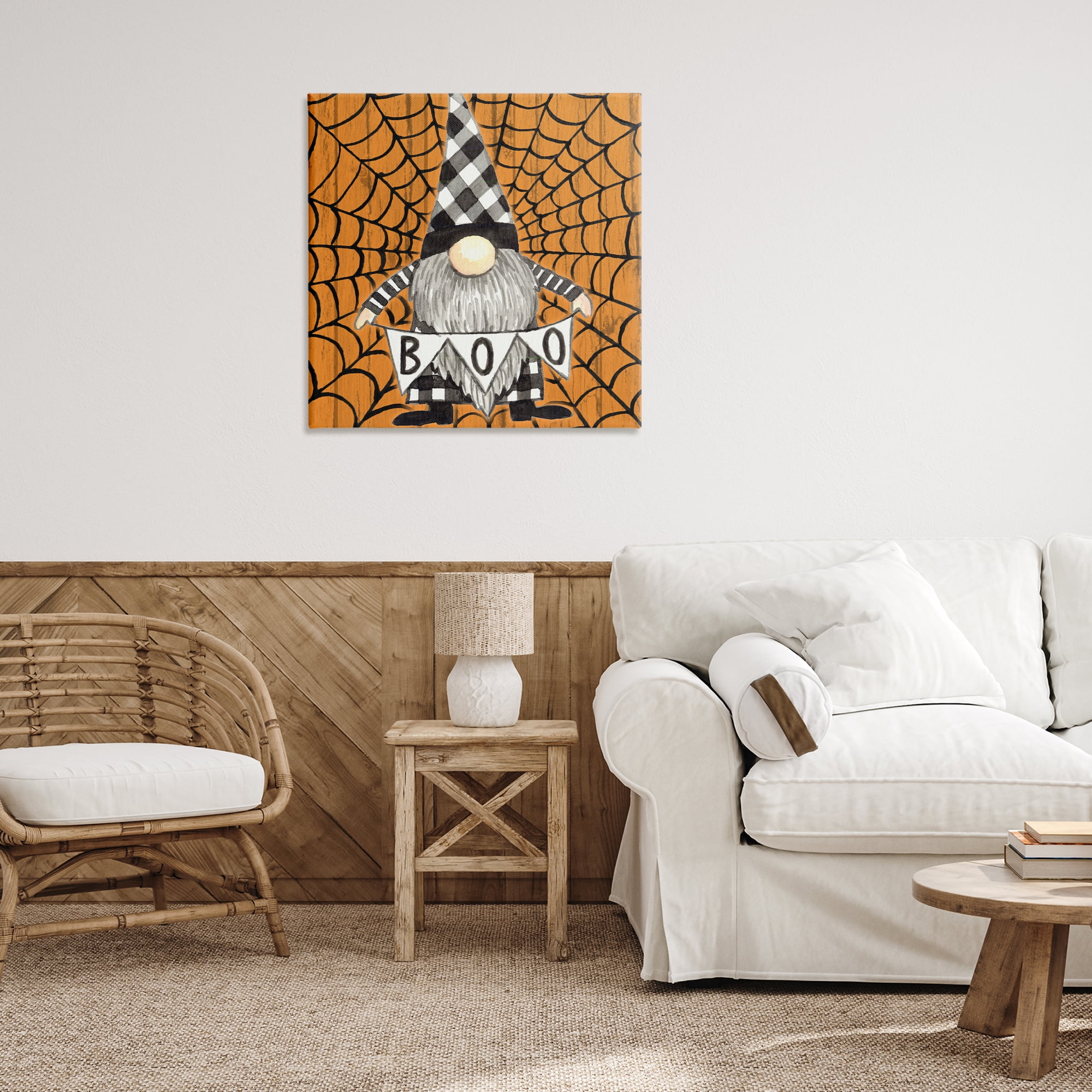 Stupell Industries Rustic Halloween Gnome Holiday Painting Wrapped Canvas Art Print Wall Art, 30 x 30