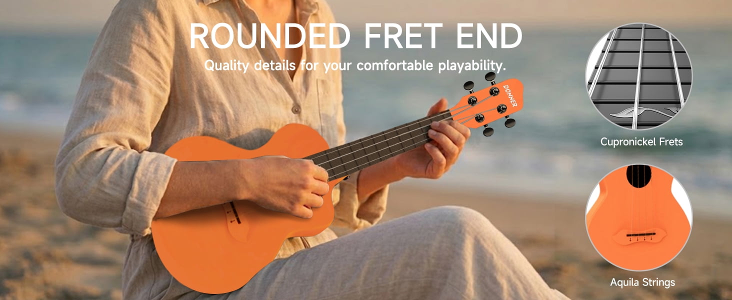 Donner Ukulele for Beginner 23“ Professional Carbon Fiber Travel Ukulele Kit with Bag, Orange