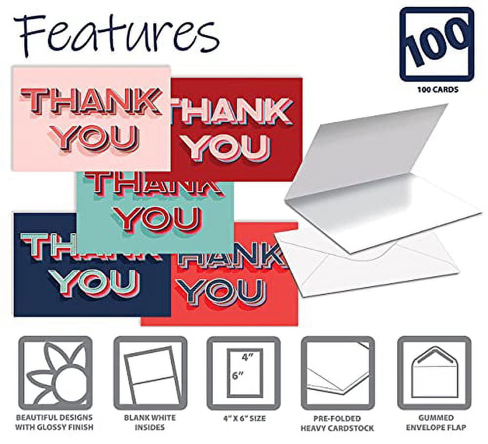 Better Office Products - Greeting card - 10.2 x 15.2 cm - thank you - assorted - pack of 100