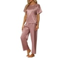 thumbnail image 2 of Conjunto de pijamas de satén para mujeres INSPIRE CHIC, atuendos de verano, camisetas de mangas cortas con pantalones, conjuntos de lounge de seda M púrpura, 2 of 6