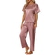 thumbnail image 2 of Conjunto de pijamas de satén para mujeres INSPIRE CHIC, atuendos de verano, camisetas de mangas cortas con pantalones, conjuntos de lounge de seda M púrpura, 2 of 6
