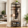 thumbnail image 3 of Corner Hall Tree, Industrial 4-Tier Coat Rack with Shoe Storage, 8 Movable Hooks and 2 Storage Shelves, Freestanding Entryway Coat Rack with Steel Frame for Hallway, Rustic Brown, 3 of 6