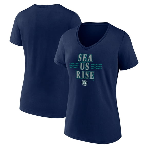 Women's Navy Seattle Mariners Sea Us Rise V-Neck T-Shirt