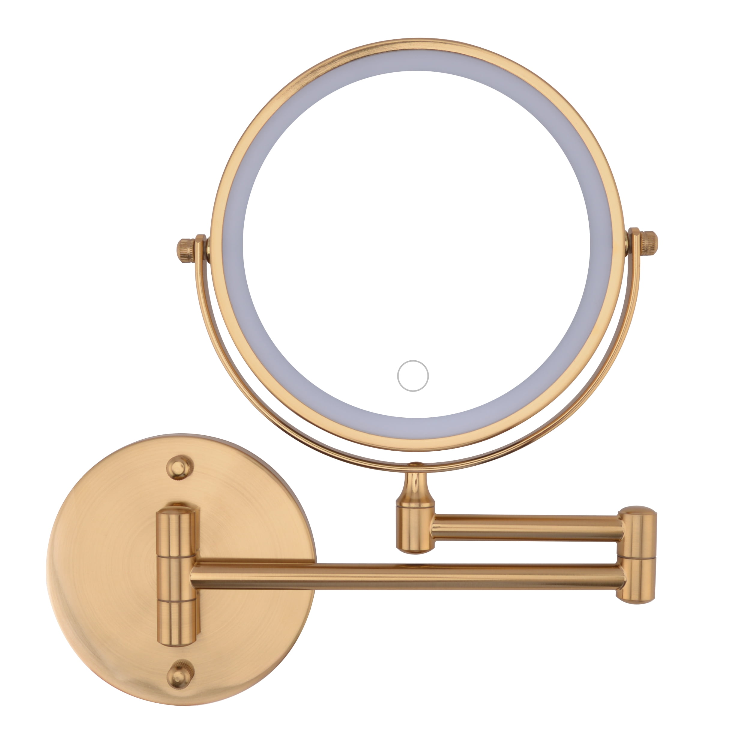 8-Inch Rechargeable Wall Mounted Makeup Mirror with LED Lights, 1X/10X Double-Sided Magnifying Mirror for Bathroom, Gold