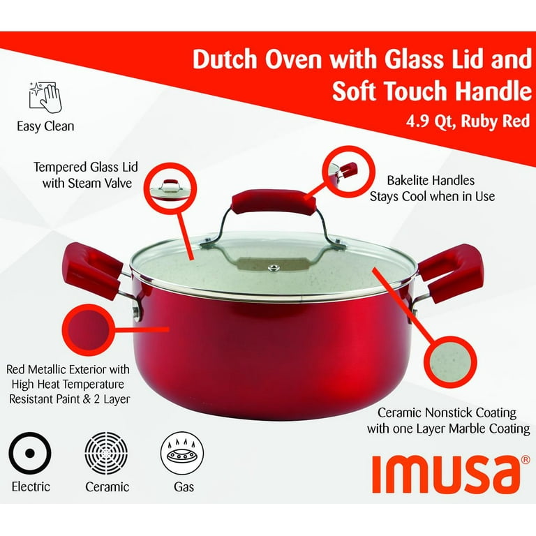 IMUSA IMU-26006 4-Qt. Cast Aluminum Covered Dutch Oven - Red - 9654262