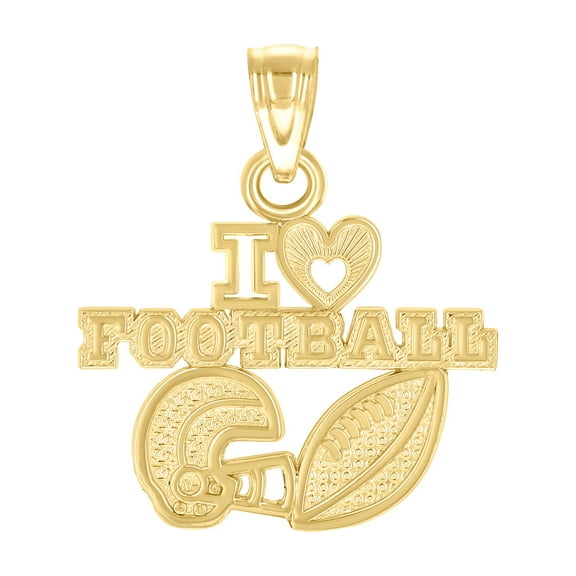 10k Yellow Gold Mens Heart I Love Football Sports Charm Pendant 20.2x17.4mm Wide Necklace for Men