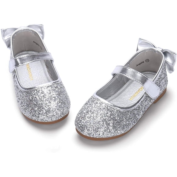 PANDANINJIA Bailarinas Mary Jane plateadas con lentejuelas para niña pequeña