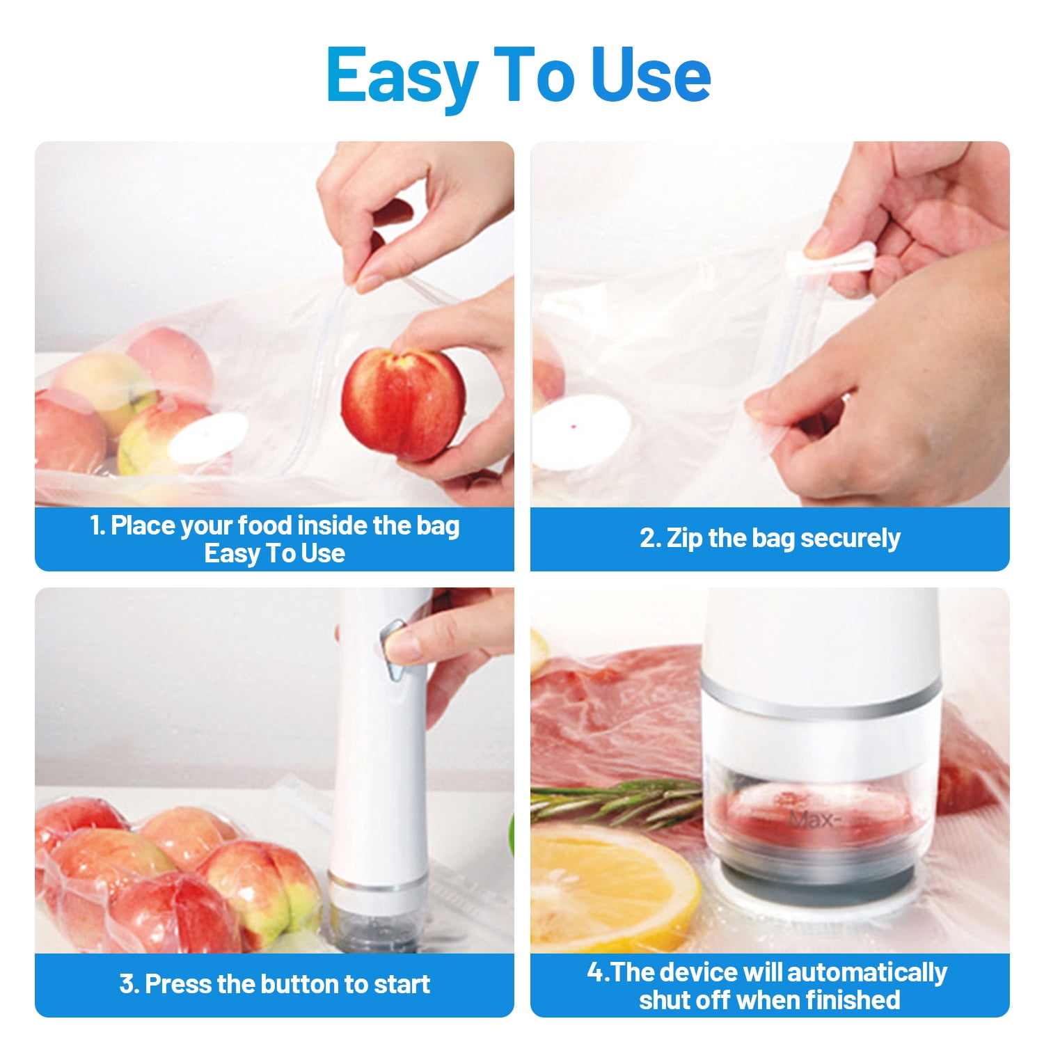 Vacuum Sealer for Food,Compact Handheld Vacuum Sealer Machine with 30 Reusable Bags,Powerful Portable Food Seal Meal Saver for Kitchen Travel