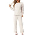 thumbnail image 2 of INSPIRE CHIC Women's Sweatsuits 2 Piece Outfit Fuzzy Flannel Lounge Sets Sweater Pants Pajama Sets 3XL Beige, 2 of 6
