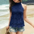thumbnail image 6 of UPPADA Womens Halter Tank Tops Cute Eyelet Blosues Casual Summer Lace Tank Tops Solid Color Sleeveless Tunic Tops with Ruffle Hem Design Flowy Going Out Tops,XL Navy Tank Tops, 6 of 7