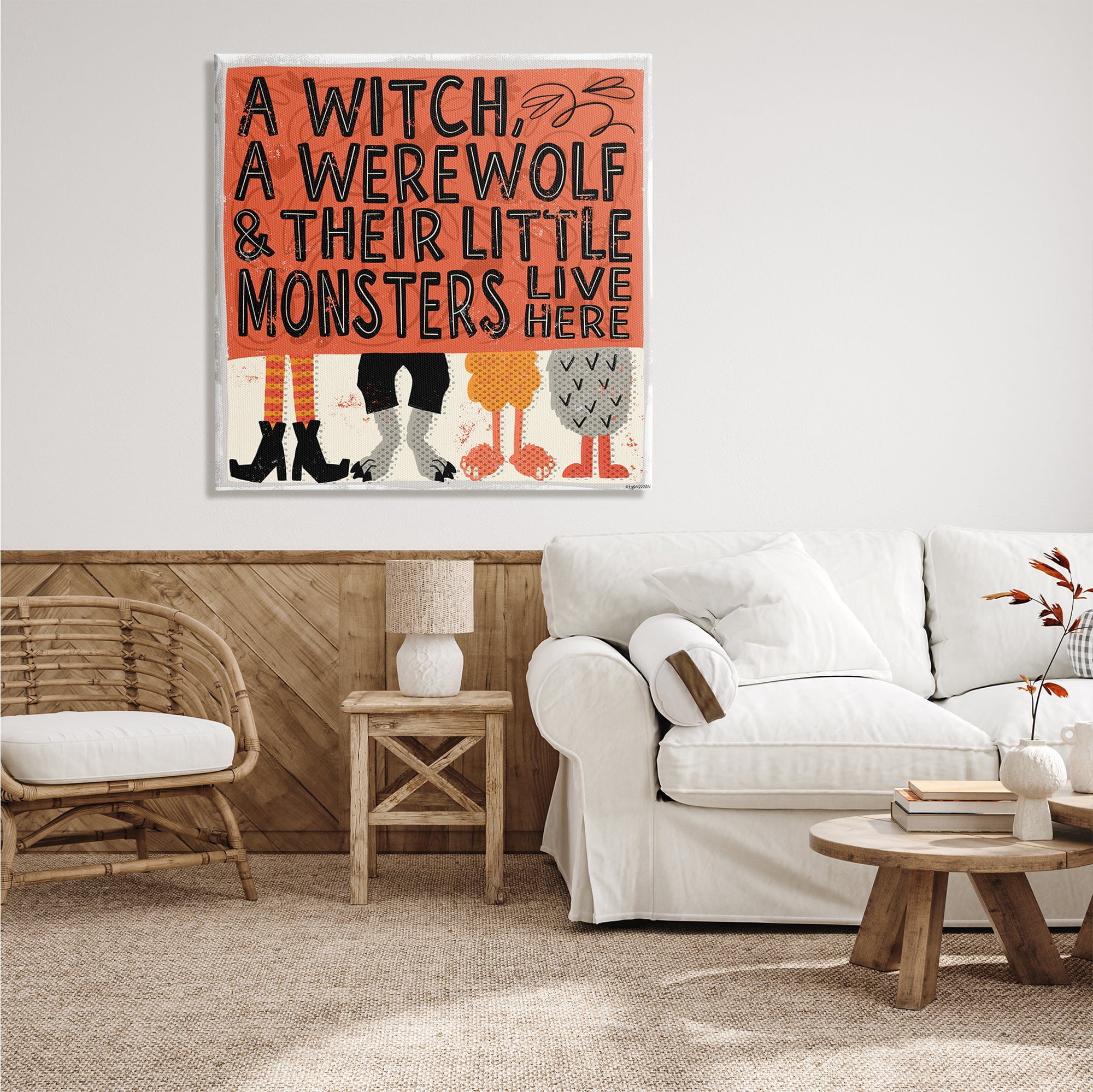 Stupell Industries Witch Werewolf Little Monsters Live Here Halloween Family, 36 x 36, Design by Kyra Brown