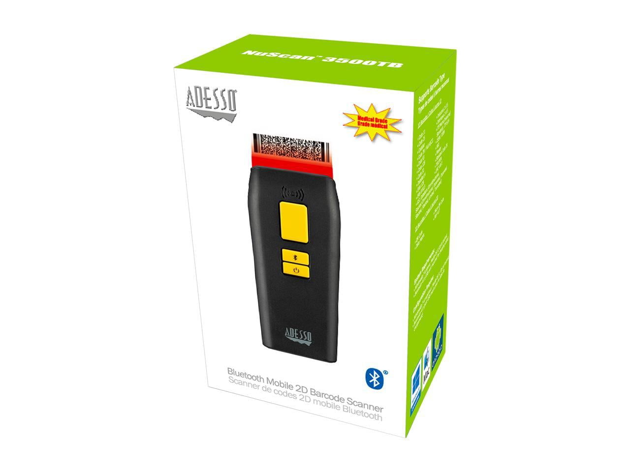 Adesso NuScan 3500TB Portable Pocket Size Bluetooth Long Range 1D/2D Barcode Scanner w/ Detachable Magnetic Cable, IP66 Waterproof, Antimicrobial, Drop Protection - NUSCAN3500TB