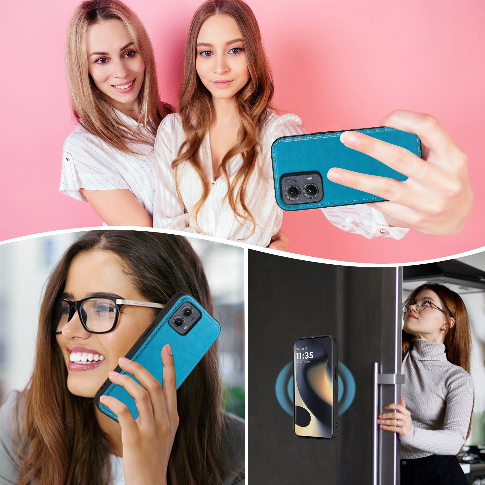 Asuwish Detachable Magnetic Zipper Wallet Phone Case with Flower Pattern and Screen Protector for Motorola Moto Edge 2024, Blue