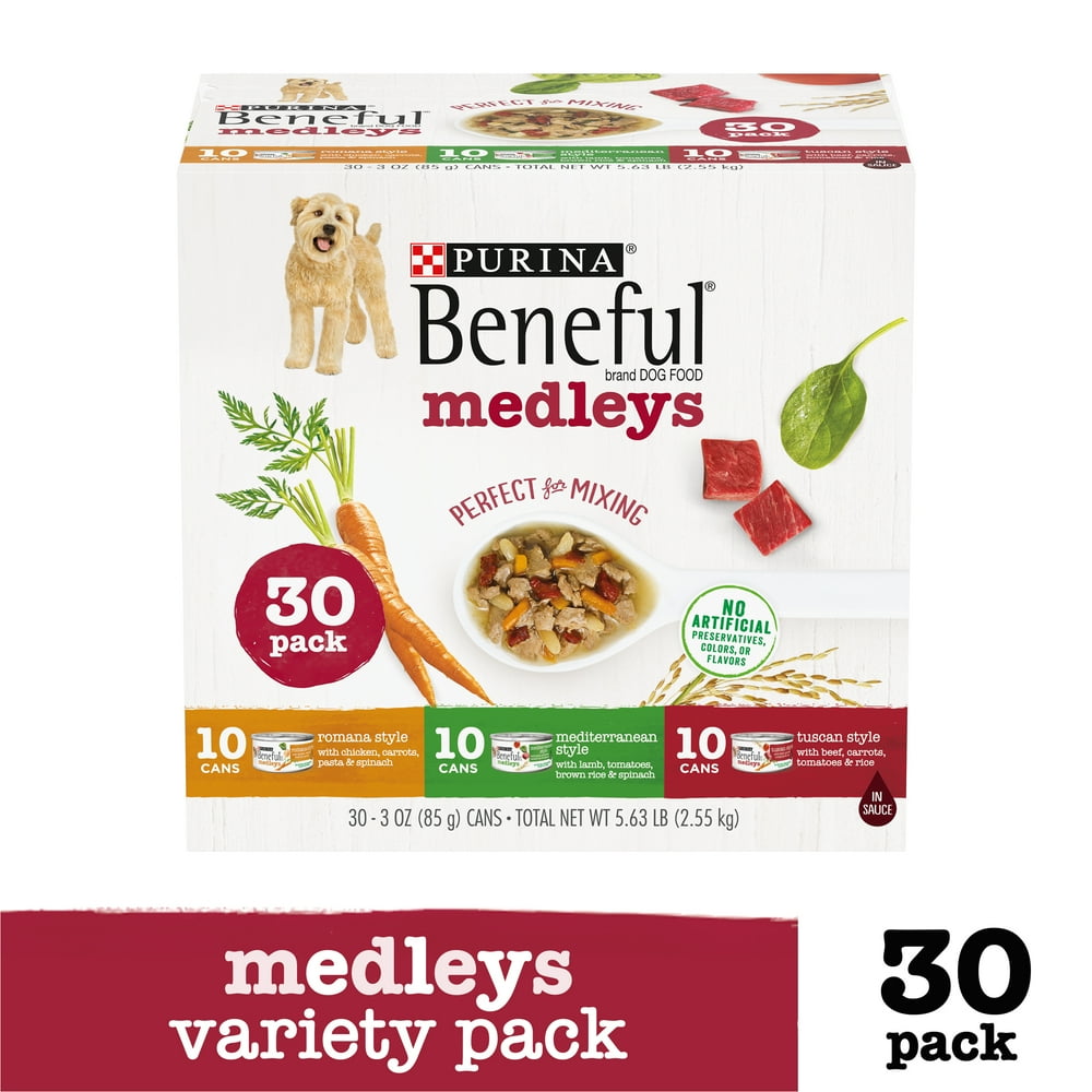 (30 Pack) Purina Beneful Wet Dog Food Variety Pack, Medleys Tuscan