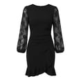 thumbnail image 6 of ClodeEU Women's Elegant Lace Long Sleeve Bodycon Midi Dress, Ruched Wrap Ruffle Hem Cocktail Party Pencil Dress Black,Women's Plus L, 6 of 6