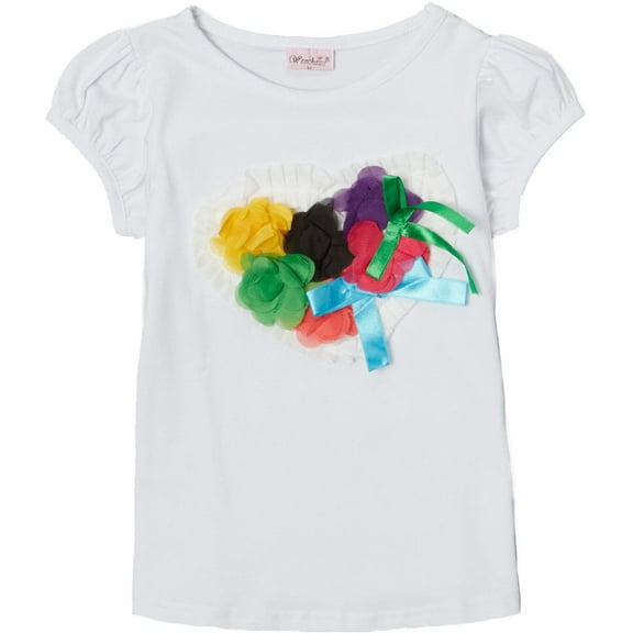 Wenchoice Girl's White Rosette Heart Tee - XL(7T-8T)