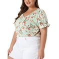 thumbnail image 4 of Agnes Orinda Women's Plus Size Floral Tops V Neck Ruffle Short Sleeve Casual Summer Blouses 2X Light Green, 4 of 6