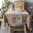 thumbnail image 2 of Namzi Modern Cotton Linen Table Cloth Rectangle Dust-Proof Tablecloth Stitching Tassel Embroidered Tablecloth for Kitchen Dining (Pink Brown-Modern, Square, 55 x 87 Inch), 2 of 5