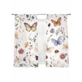 thumbnail image 2 of Spring Pastoral Botanical Semi Sheer Curtains 72 Inch Length 2 Panels Set, Farmhouse Butterfly Floral Sheer Kitchen Curtain Privacy Voile Window Curtain for Living Room Bedroom Rod Pocket Drapes, 2 of 7