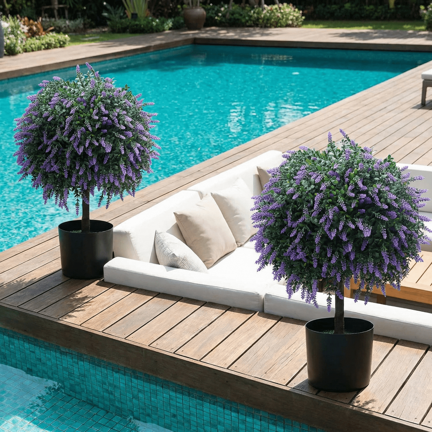 Bibana Set of 2 Artificial Lavender Topiary Ball Trees, 21.6in Tall UV Resistant Potted Plants for Indoor & Outdoor Home Garden Decor (Purple)