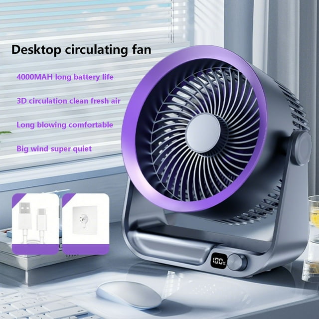 Ventilador De Escritorio Silencioso, Recargable Por Usb Y De Alta Potencia Ventilador De Pared Sin Aspas Para El Hogar