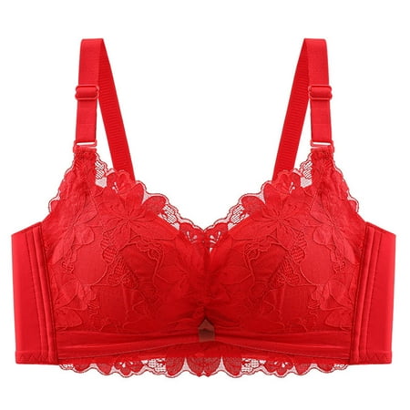 Bras for Women Sexy Lace Bralettes Push Up Underwire Full Coverage Push Up Comfort Workout Yoga Everyday Bra Red 34 B