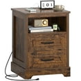 thumbnail image 4 of Farmhouse Side Table End Table with 2 Drawers, 18" Wood Nightstand with Charging Station & Storage Shelf, Night Stands for Bedroom Living Room,Brown, 4 of 10