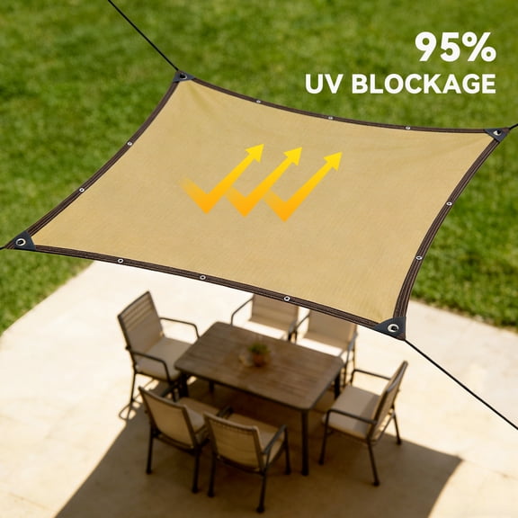 95% Sun Shade Net 9.84 x 9.84 ft, Heavy-Duty HDPE Net with Reinforced Corners, UV & Heat Resistant for Patio, Garden (Beige)