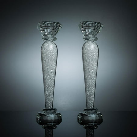 Premium 9 Crystal Candlestick (2-Piece Set) Large, Radiant Gems Inside Stem | Contemporary Elegance And Style | Modern Kitchen, Dining, or Living Room Use